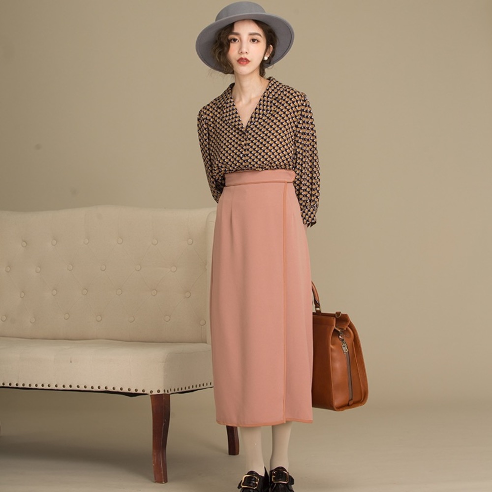 Dresseum vintage style midi wrap skirt salmon pink